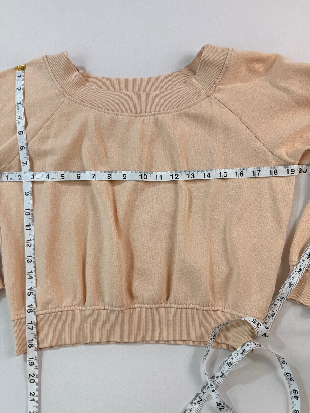 Hippie Rose Small Peachy Pink Cropped Sweatshirt Ribbed Scoop Neck Cotton Blend - Picture 4 of 6